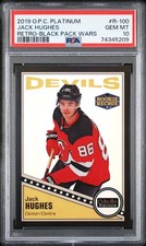 2019-20 OPC Platinum Retro Rookie Jack Hughes #R-100 Black Pack Wars PSA 10 