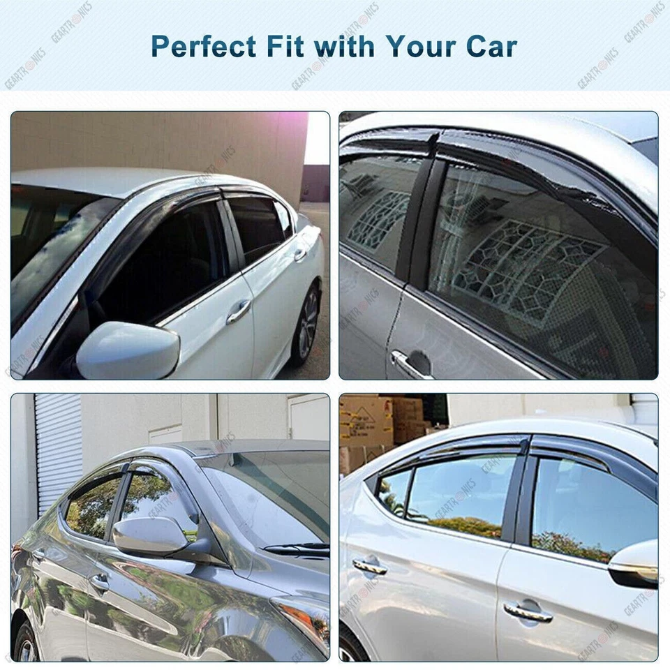 For Hyundai Elantra 2011-2016 Side Window Vent Visor Sun Rain Guards Deflector* - Image 2 of 4