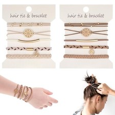 Hair Ties Bracelet for Women, 10 PCS 5 Styles Boho Dual-Use Beige Brown