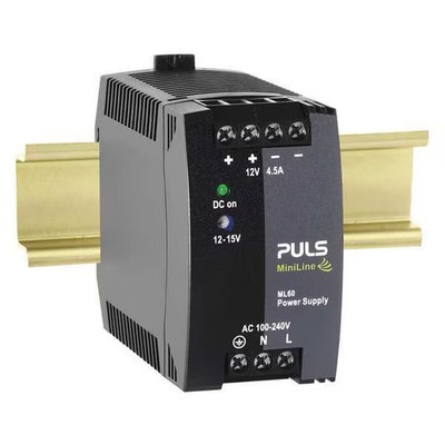 Puls DC Power Supply, 100/240V AC, 12/15V DC, 54 W, 4.5 A, DIN Rail ML60.121