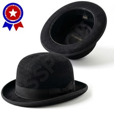 Men Black Bowler Hat Derby Victorian Hat Gentlemen Trilby Gatsby Premium Hats