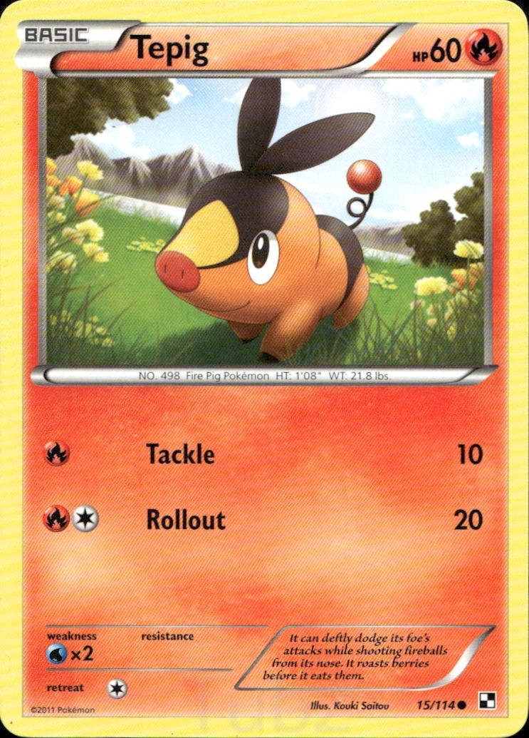 Tepig 15/114 Common Black & White Pokemon Near Mint