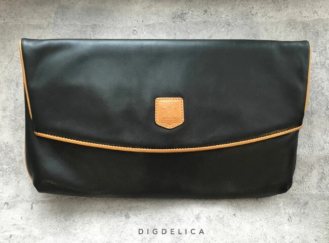 Celine Vintage Clutch Bag Leather Black Bracket V1215 Digdelica
