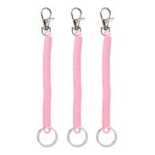 Retractable Coil Keychain W Metal Lobster Clasp, 6.7", Pink  3 Pcs 