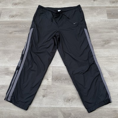 Vintage Y2K Nike Track Pants Drill Black Gray Swoosh Logo Ankle Zip Mens Size XL