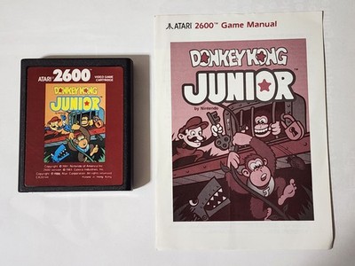 ATARI 2600 DONKEY KONG JR (1983) RED LABEL CARTRIDGE AND MANUAL CLEAN TEST WORKS