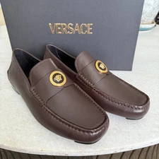 Versace 1015591 Dark Brown Leather Driver Shoes with Medusa plaque, many sizes