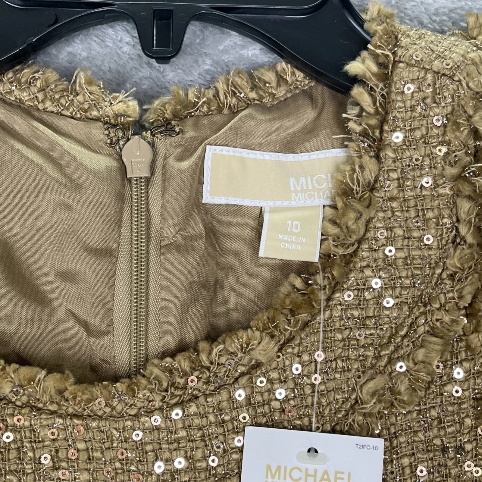 Abito Michael Kors Shimmer G tweed frange senza maniche completamente foderato nuovo taglia 10