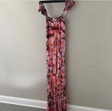 fiar. awns Women's Maxi Dress Pink/Black Tie Dye V-Neck Sleeveless Size S