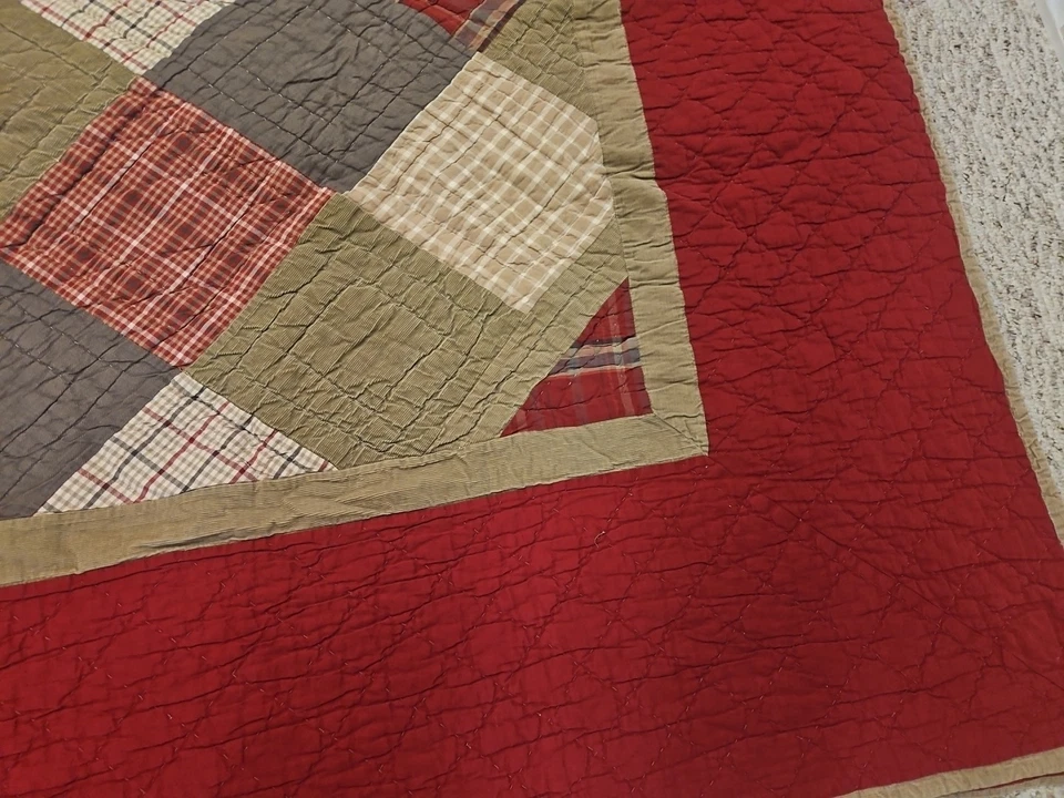 Colcha de retalhos vintage Woolrich veludo algodão reversível tamanho duplo - Imagem 2 de 3