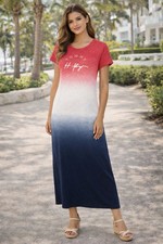 Tommy Hilfiger Maxi XS Red White Blue Dress NWTShort Sleeve Cotton Blend