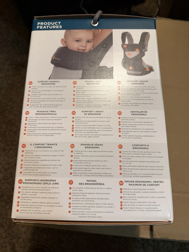 Porta-bebês Ergobaby 360 todas as posições com malha de ar frio em cinza carbono. 12 a 45 lb - Imagem 4 de 4