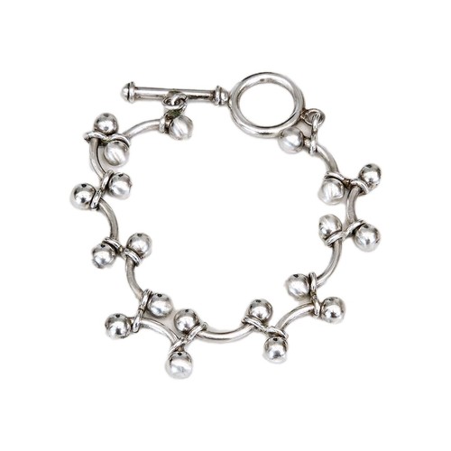 Silpada 7" Armband Sterlingsilber gebogener Stab Knebel Perle Kugel Barbell Glied 925 - Bild 1 von 6