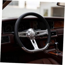14 Inch D Shape Racing Steering Wheel   350mm Black Microfiber Leather, Chrome