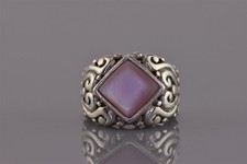 Sterling Silver Squared Pink Mother of Pearl Scrolled Band Ring 8g 925 Sz: 6