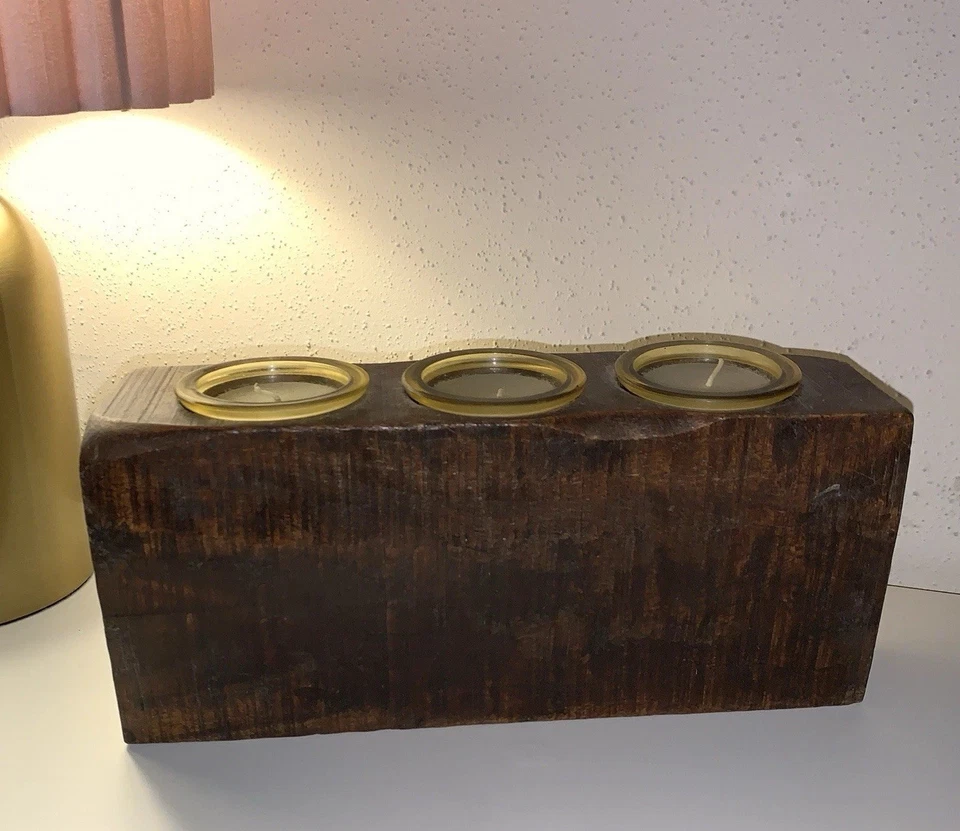 Dark Wood Centerpiece Votive Holder Primitive Rustic Home Decor Heavy NICE - Image 4 of 4