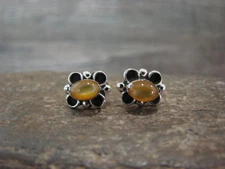 Zuni Indian Sterling Silver Shell Stud Earrings by Kanesta