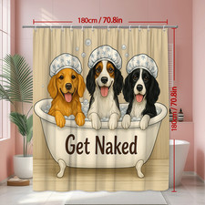 Funny Dog Shower Curtain with Get Naked Design