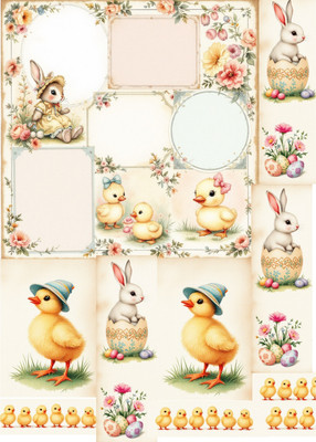 Easter Decoupage Rice Paper For Ornament-Wood Art  A4 1 Sheet Collage