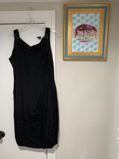 Vintage Casual Corner Dress Womens 14 Black Beaded Sleeveless Cocktail 90s