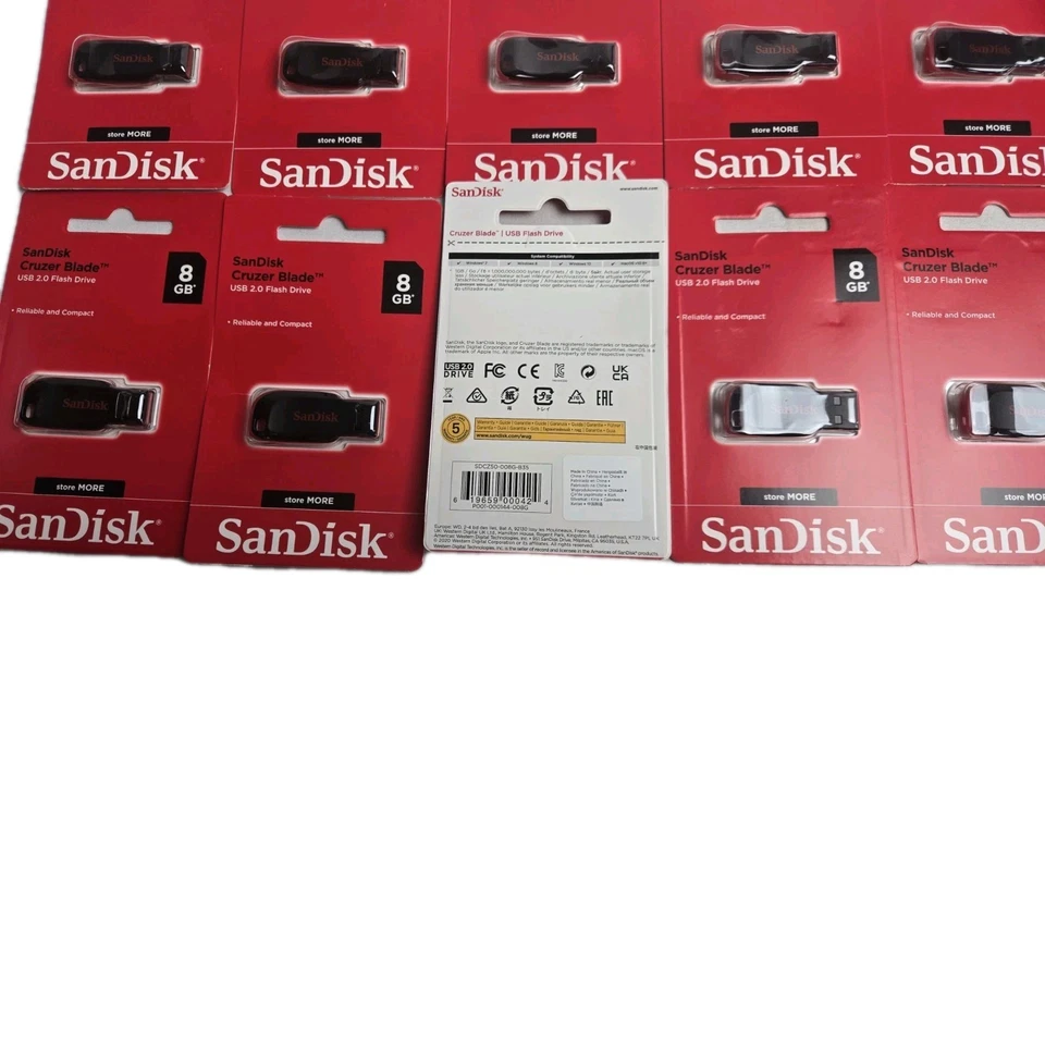 10 Qty Sandisk CRUZER BLADE 8GB SDCZ50-008G-B35 USB 2.0 Flash Pen Drive 8G Micro - Image 2 of 2