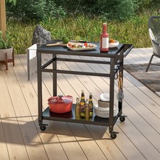 Outdoor Grill Cart Movable Pizza Oven Table BBQ Trolley with 4 Hanging Hooks