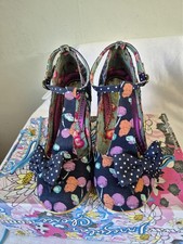 Ruby Shoo  court shoes Navy Floral &Polka Dot  uk 7 50's Style Strappy  Vintage 