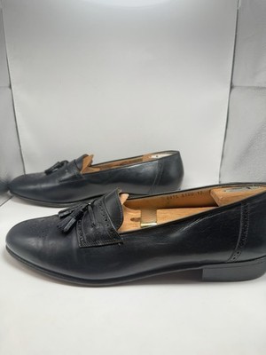 Salvatore Ferragamo Navy Leather Tassel Loafers Mens 12 D Made in Italy Luxury