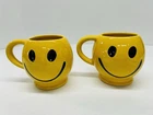 Set Of 2 Vintage McCoy Pottery USA Yellow Smiley Face Mugs Made In USA 1970s