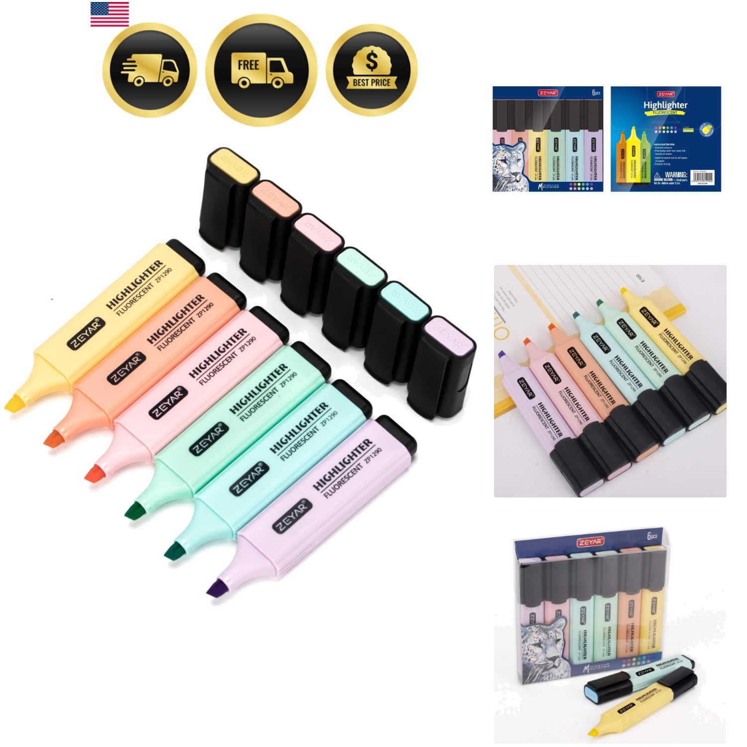 Highlighter, Pastel Colors Chisel Tip Marker Pen, AP Certified, Assorted Colo...