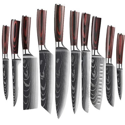 10PCS Damascus Kitchen Knife Set   Ultra Sharp Professional Chef Knives Collecti