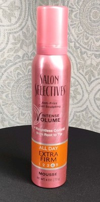 Salon Selectives Intense Volume All Day Extra Firm 4 Mousse 4oz  Anti-Frizz Hair