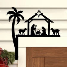 Christmas Decorations Christmas Door Corner Manger Scene Religious Metal Sign Ho