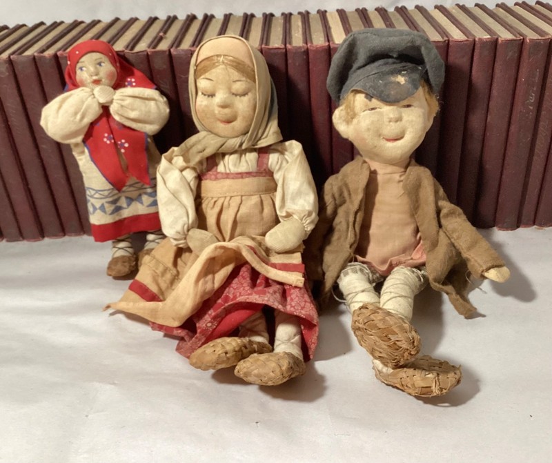 Old Soviet Union Stockinette Dolls- LOT OF THREE! 9” and 6”, HAND CRAFTED!