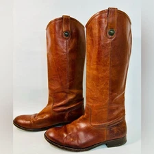 Frye #77167 Melissa Button Leather Riding Boots size 10 in Cognac Brown Leather