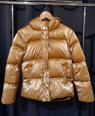 Michael Kors Damen Steppjacke gold kurz mit Kapuze Reißverschluss Größe XS
