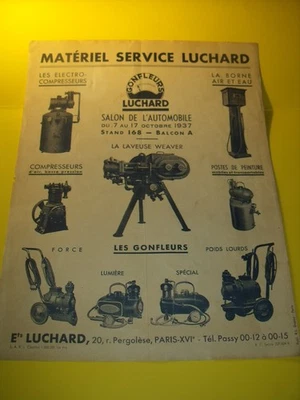 FEUILLET PUBLICITAIRE D EPOQUE 1937 GONFLEUR BORNE A AIR LUCHARD GARAGE michelin - Photo 1/2