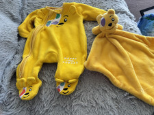pudsey bear- up to 91bs- outfit with matching comforter, worn once