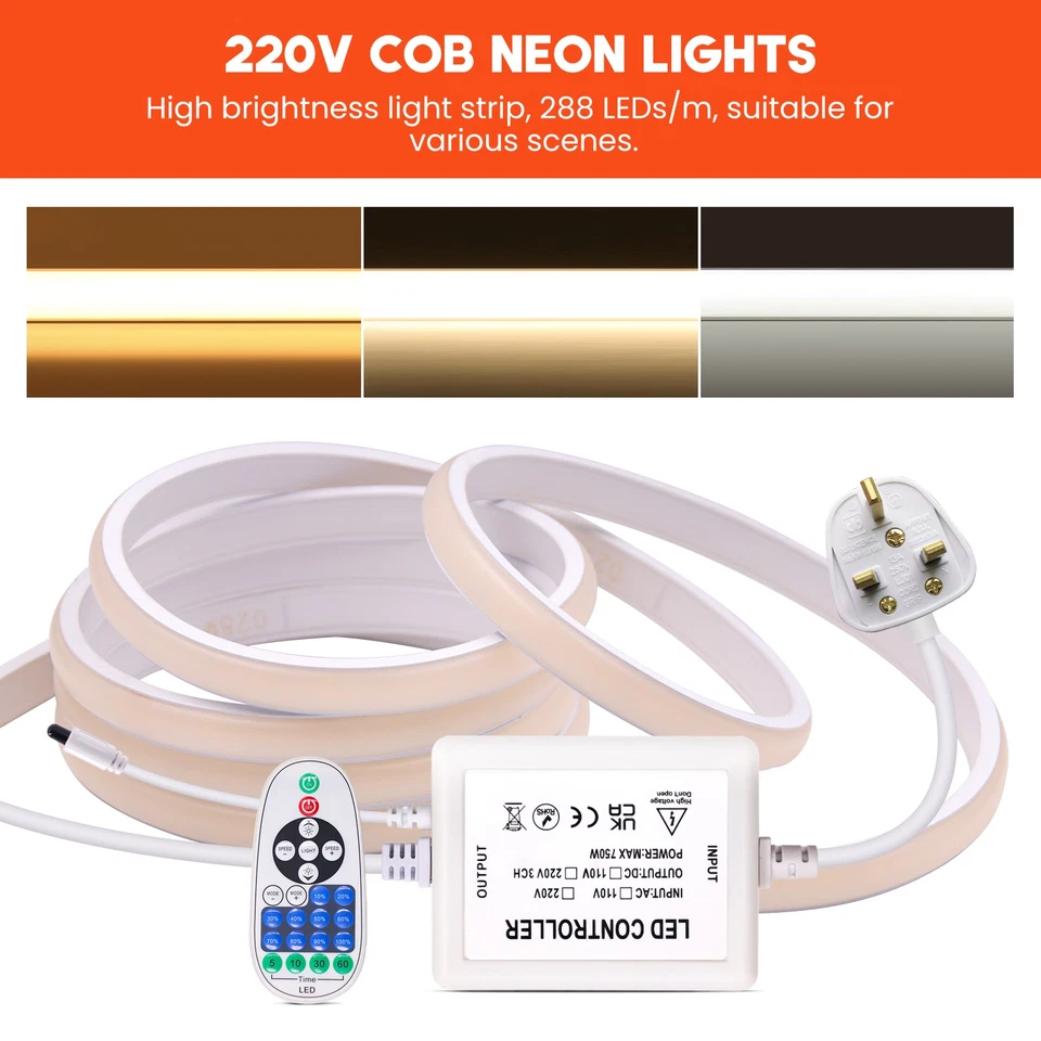 230V COB Neon LED Strip Streifen Wifi Bluetooth Musik APP Lichtschlauch Dimmbar - Bild 2 von 4