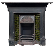 Antique Victorian cast iron and tiled combination fireplace. Circa 1895.