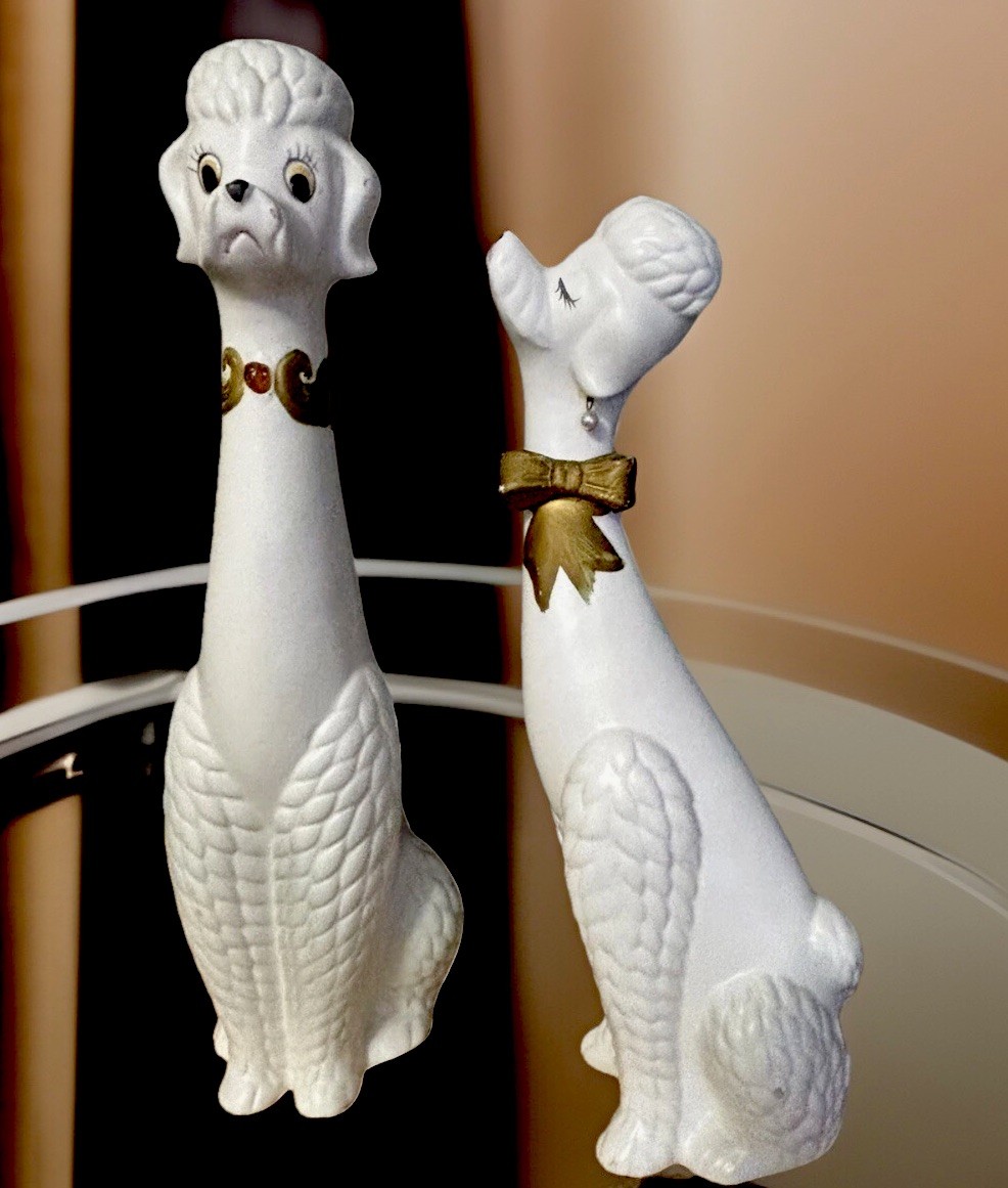 Vintage MCM 1950s Napco Japan Tall Long Neck White Gold
