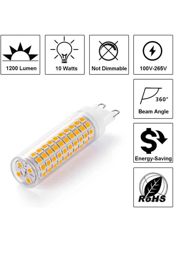 G9 LED Bulb 10W, 100W G9 Halogen Bulb Equivalent, 1200LM, AC 100V-265V (L3) - Image 2 of 2