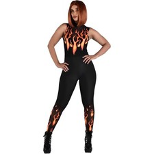 Multicolor Women's Devil Flames Catsuit (Large/X-Large) - 1 Pc - L/XL - Open Box