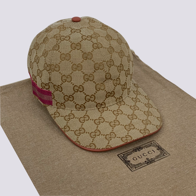 Gucci GG Monogram Pink Web Stripe Beige Baseball Cap Hat Size M | eBay