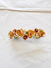Vintage Jewelry Gold Tone Rhinestone Enamel Flower Hair Clip 3.4 Inch