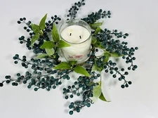 4.5” Artificial Blueberry Candle Ring Wreath Rustic Farmhouse Berry Decor