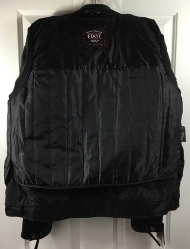 First Mfg Black Leather Motorcycle Biker Jacket Mens M Armor Pockets Commuter - Picture 7 of 12