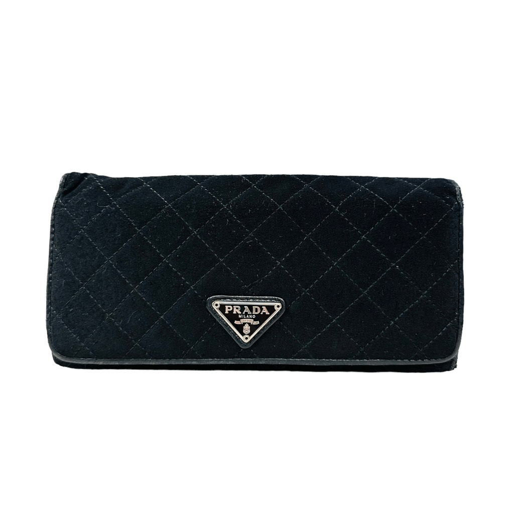 Prada Black Quilted Leather Trim Large Bi-Fold Unisex Wallet-image