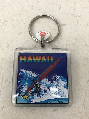 NEW Vintage Keychain HAWAII Key Ring Acrylic Fob State Souvenir Wind Surf