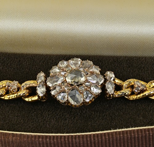 Victorian Rose Cut Diamond 10 KT Gold Curb Bracelet - Picture 7 of 10
